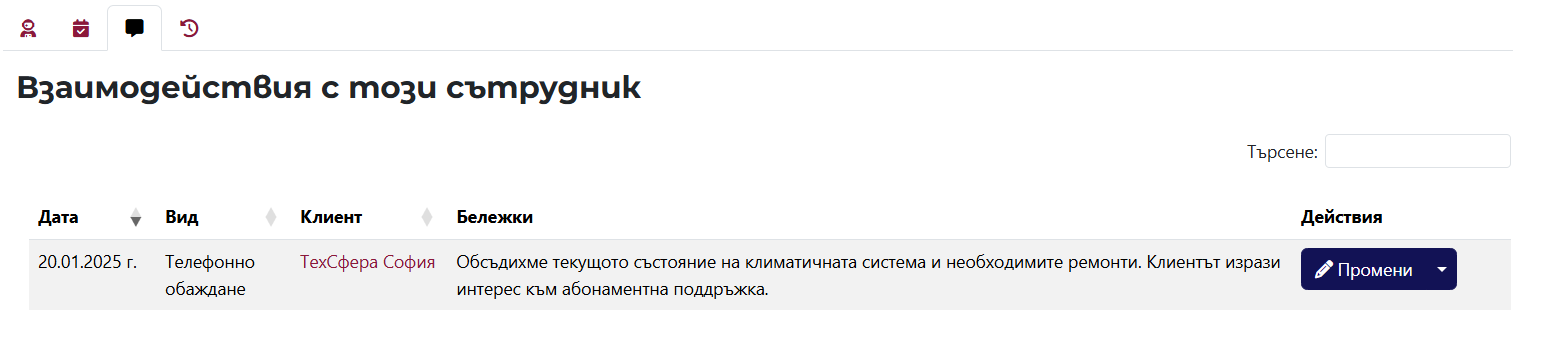 Interactions Tab