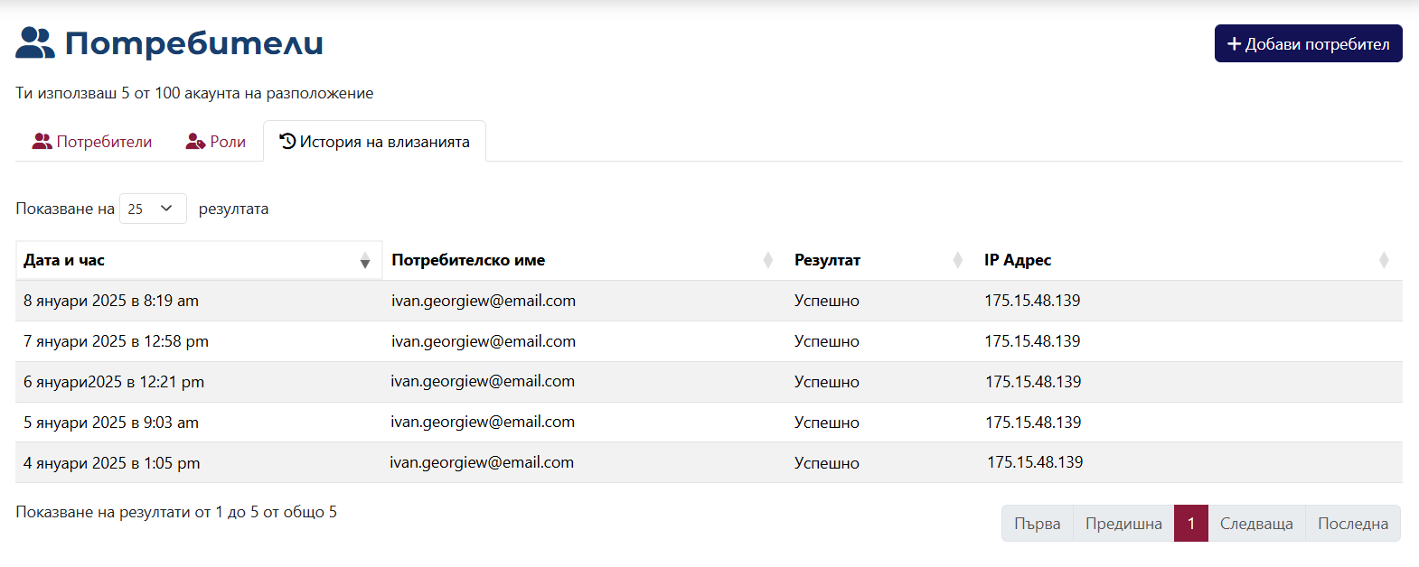 Login History Page