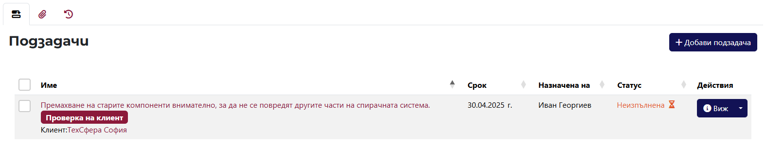 Subtasks Tab